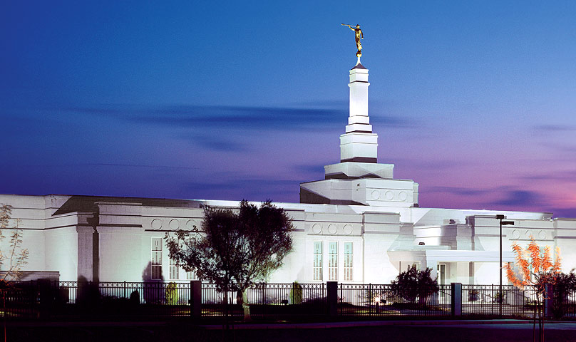Fresno California Temple in the evening