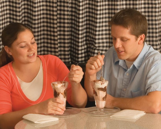 a couple eating ice cream on a date
