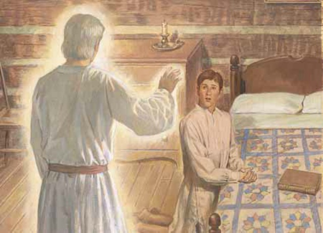 Angel Appearing to a Young Man Kneeling at a Bed | Was Moroni a Resurrected Being When He Appeared to Joseph Smith?
